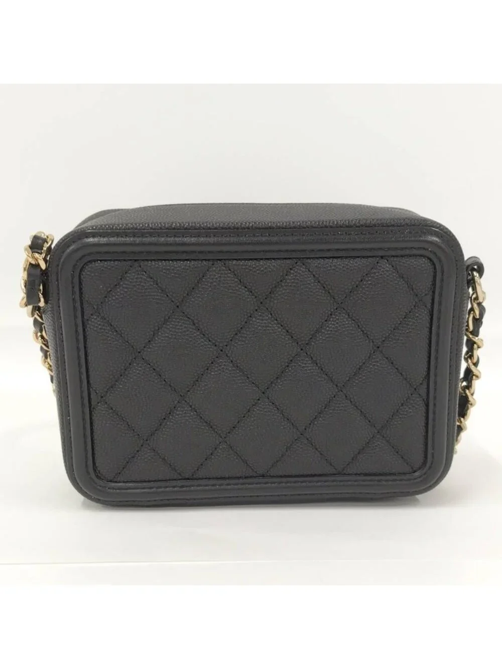 Chanel Shoulder Bag Quilted CC Filigree Leather Black